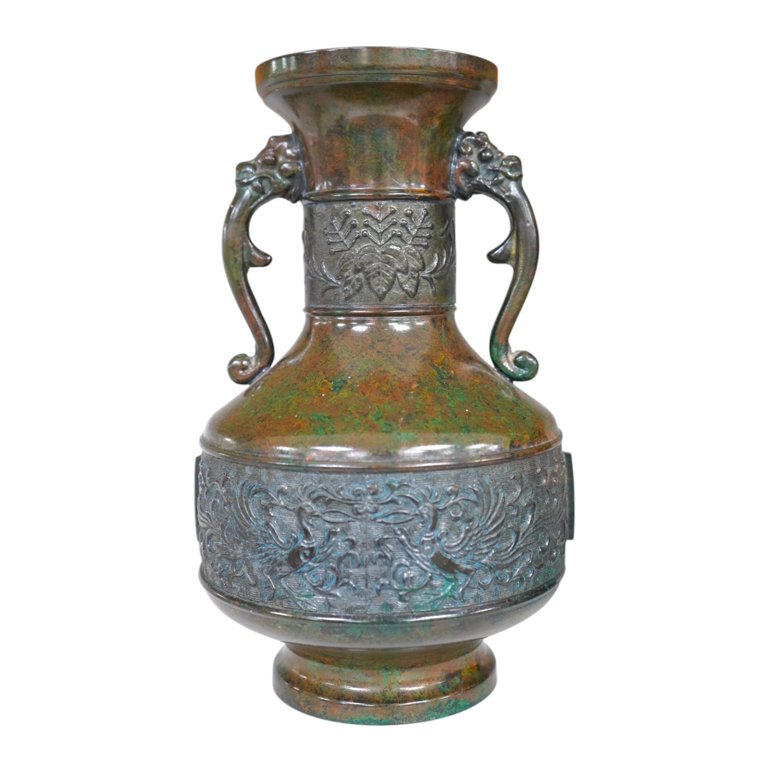 A Japanese green patinated bronze vase, 20th century, 25cm high. Condition - good